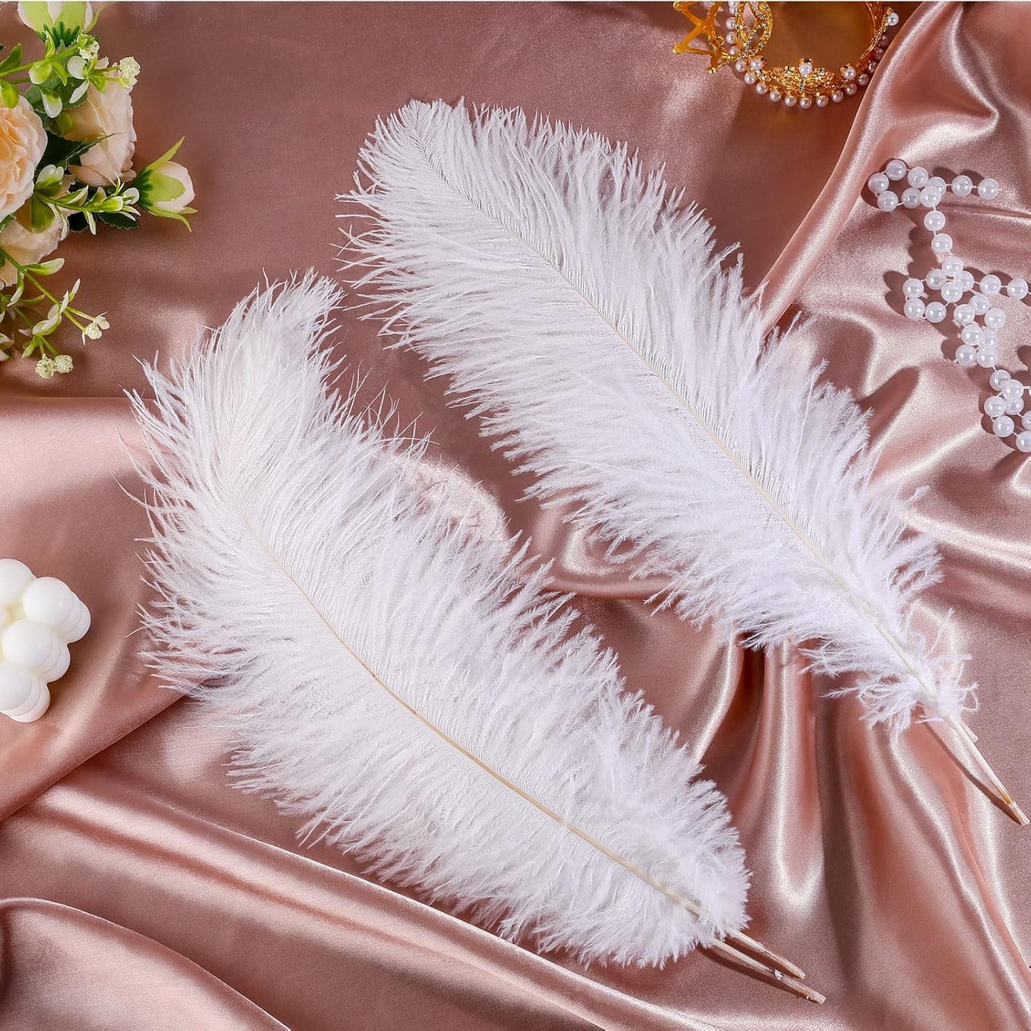 Retrowavy 30 Pcs 18-20 Inch Large Natural Ostrich Feathers Bulk for Centerpieces for Wedding Party Centerpieces Home Decoration Flower Arrangement (White)