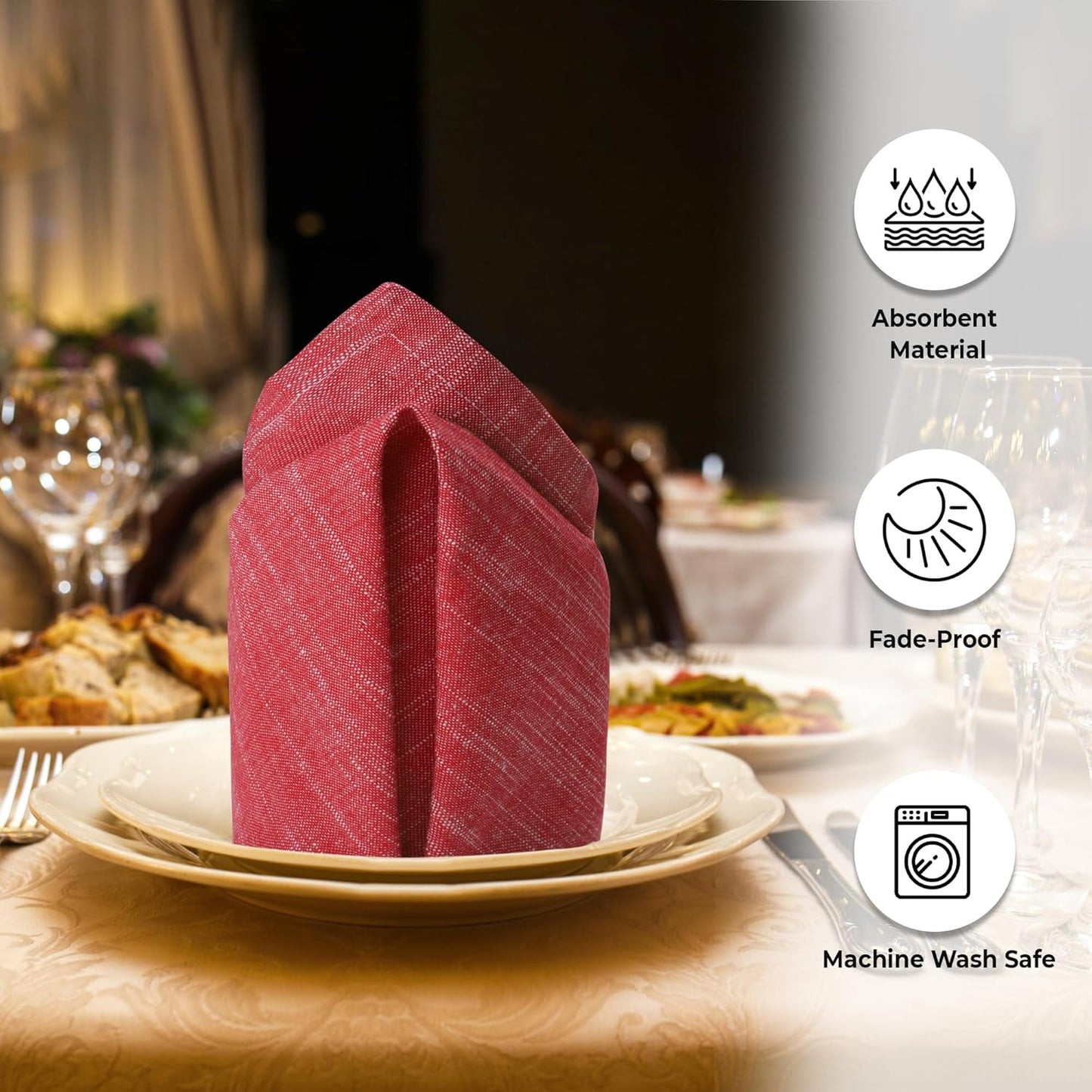 Urban Villa Dinner Napkins Red White Chambray Cloth Napkins (Set of 12) Oversized 20x20 Inches 100% Cotton Slub Premium Quality Soft Durable Mitered Corners Reusable Washable Everyday Use Napkins