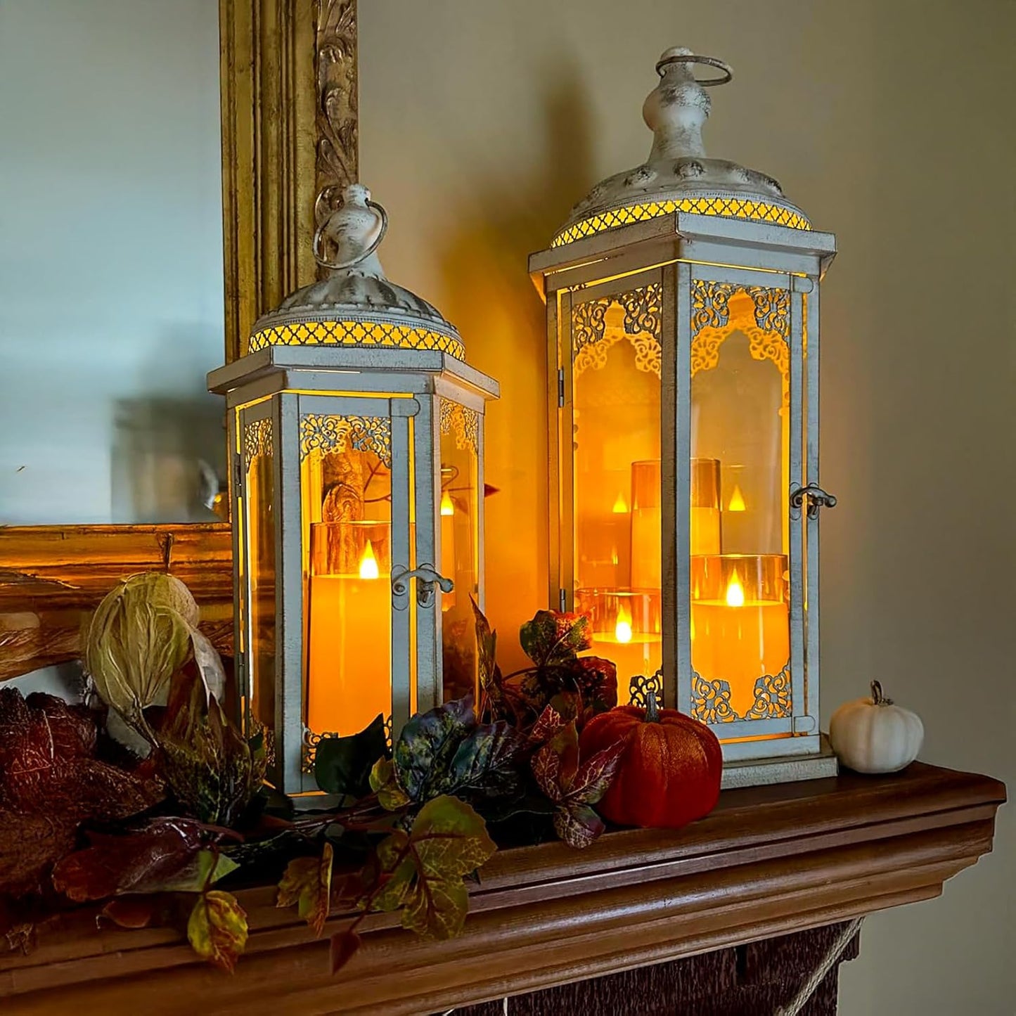 Fo32won Amber LED Flameless Pillar Candles Battery Operated with Remote and Timer, Set of 5 (D 3"×H 4" 5" 6" 8" 8") Decorative Plexiglass Flickering Candles with 3D Flame