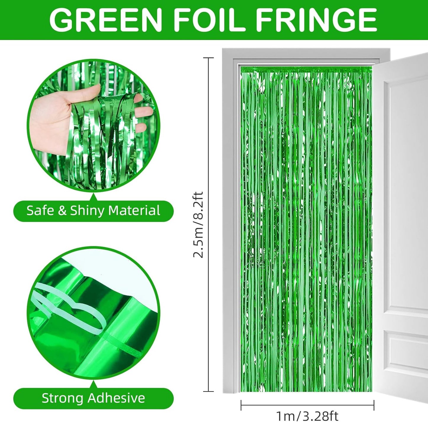 30 Pack Green Foil Fringe Curtain Backdrop, 3.3x8.2 Feet Metallic Tinsel Streamer Curtains Photo Booth Props for Birthday/Wedding/Bachelorette/Baby Shower/Christmas/New Year/Disco Party Decorations