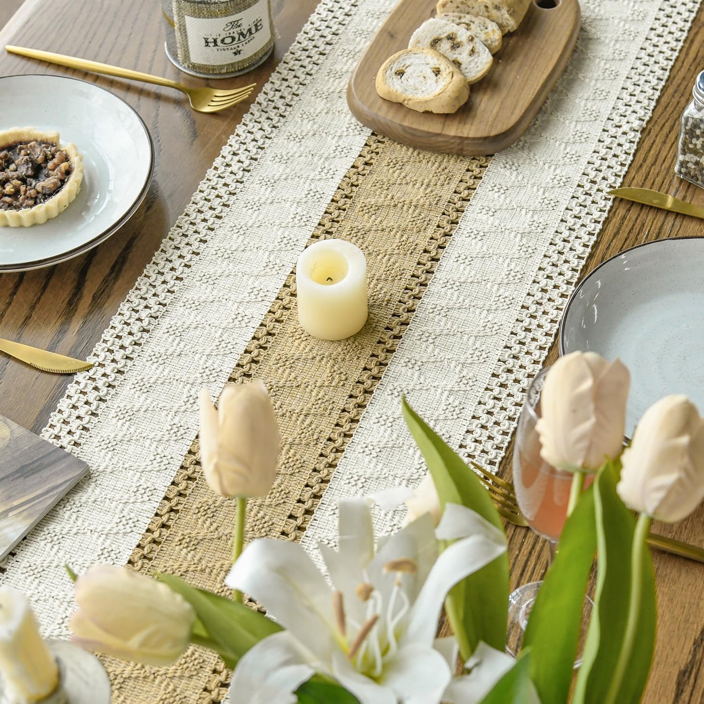 Artoid Mode Burlap Brown Farmhouse Rustic Table Runner, Seasonal Holiday Hollow Kitchen Dining Table Decoration for Home Party Decor 12x48 Inch