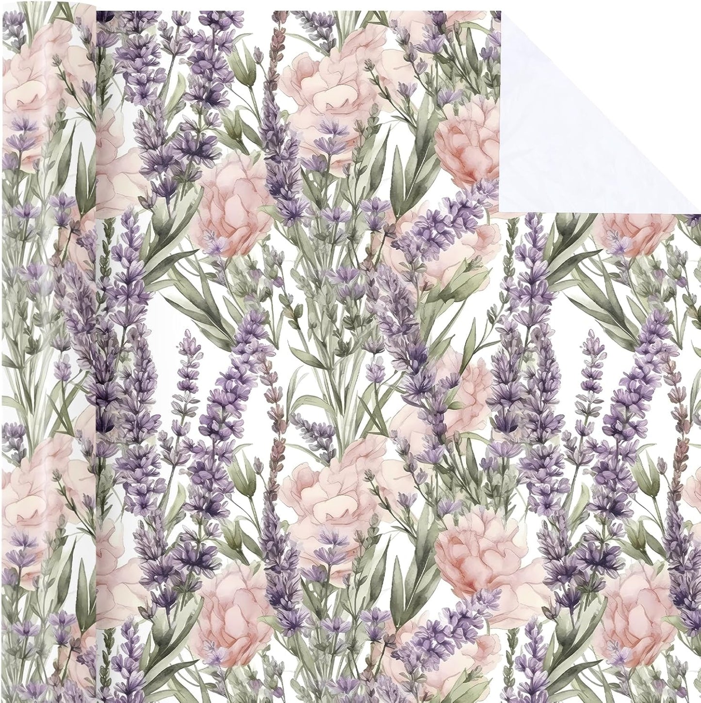WRAPAHOLIC Floral Wrapping Paper Roll - Mini Roll - 17 Inch x 33 Feet - Lavender Flower Wrapping Paper, Perfect for Girls Women Birthday, Wedding, Bridal Shower