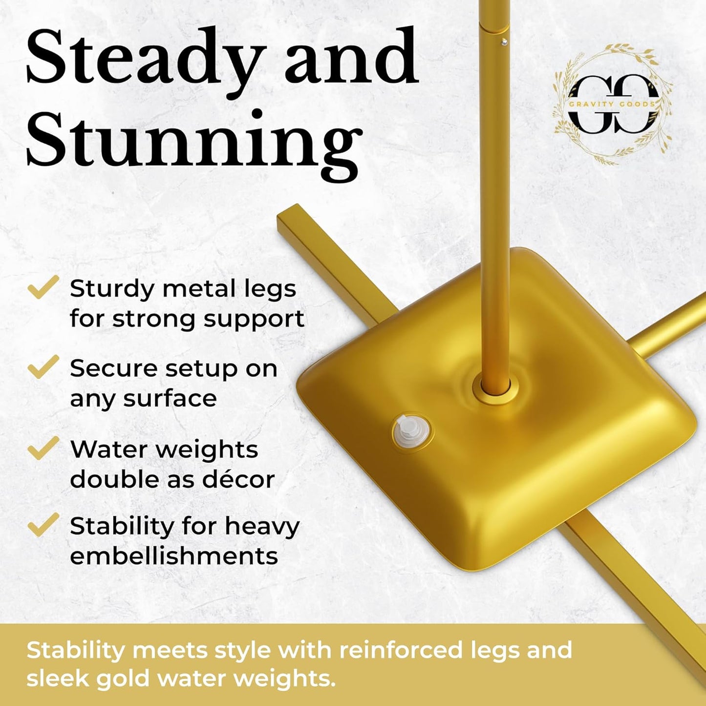 Metal Arch Backdrop Stand and Cover Set – 3 Gold Frames (7.2ft, 6ft x2) with White Wrinkle-Free Spandex Covers, Water Weights, Bags & Case – Wedding, Birthday, Baby Shower, Party Decor