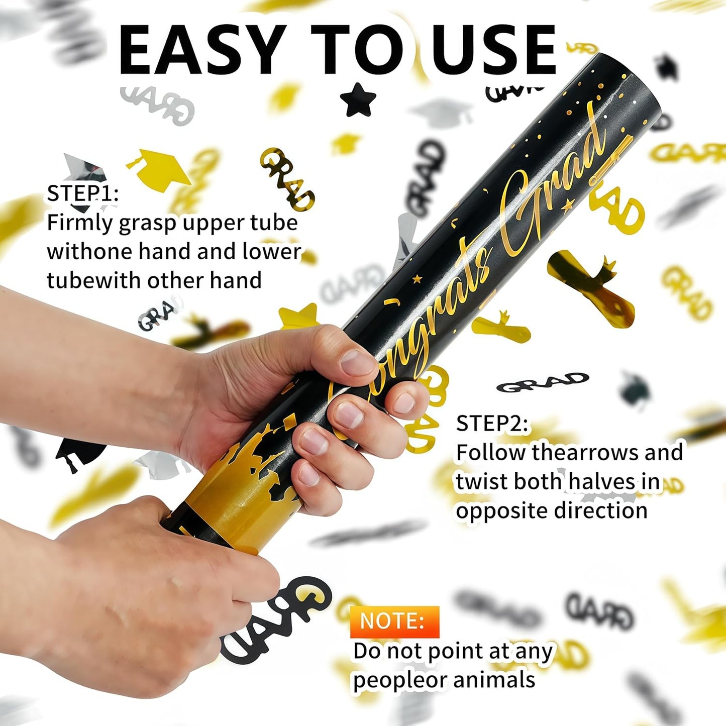 16 inch Graduation Confetti Poppers,Confettis Cannons Bulk with Diploma GRAD Star&Cap Design for Graduation Ceremony Party Favor Supply,Class Toss Ceremony,Class of 2025 Confetti (6Pack)