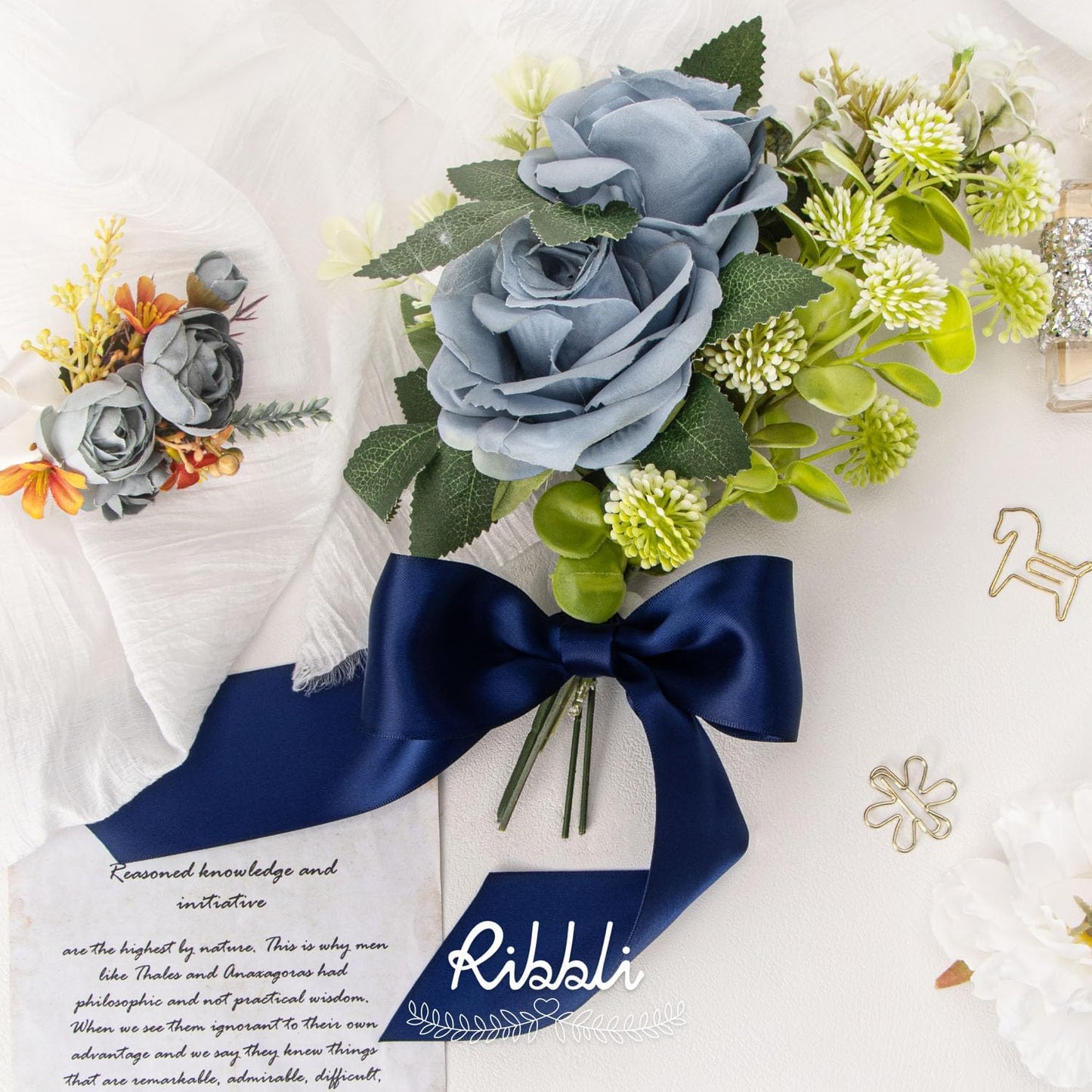 Ribbli Navy Double Faced Satin Ribbon, 2” x Continuous 10 Yards,Use for Bows Bouquet,Gift Wrapping,Floral Arrangement,Wedding Decoration