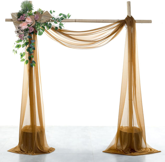 VDS Pack of 1 Panel (30 Inch X 20 Feet) Wedding Arch Draping Fabric Sheer Chiffon Fabric Drapery for Wedding Ceremony Reception Swag Backdrop Canopy Chuppah ARBO Altars Decoration (Mocha)
