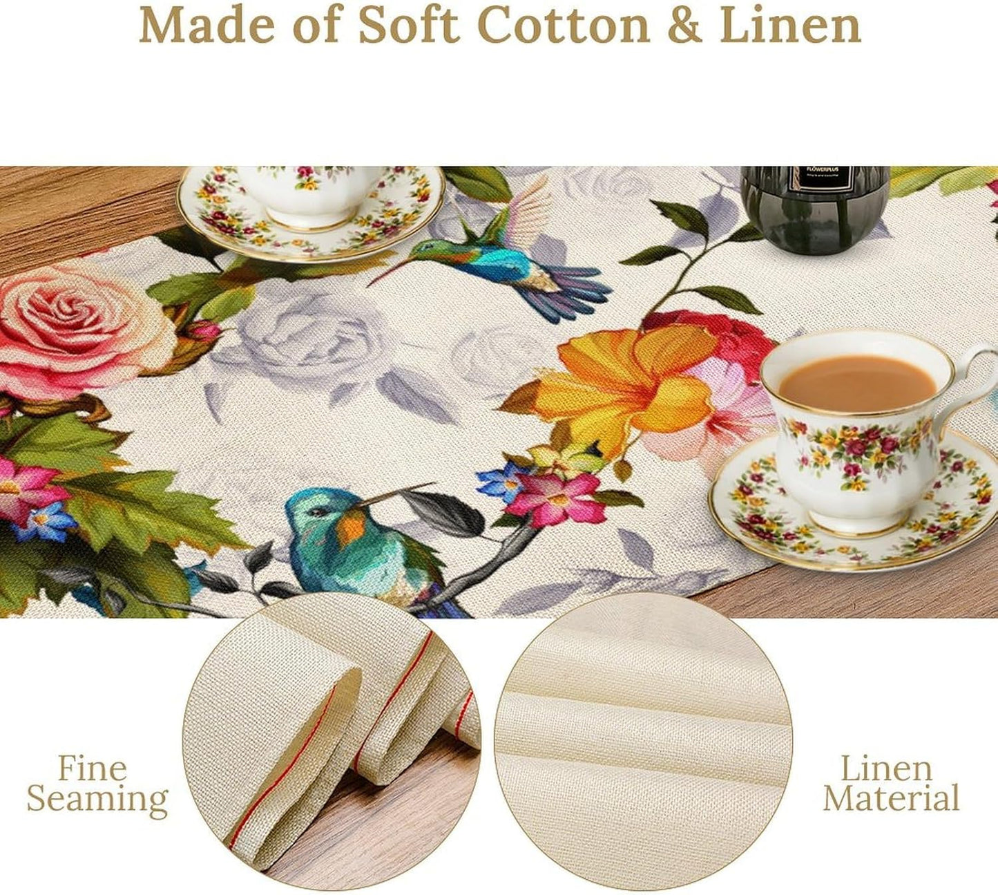 Hummingbird Table Runner,Vintage Floral Country Style Table Cloth Home Kitchen Restaurant Party Decoration 13x120 Inch
