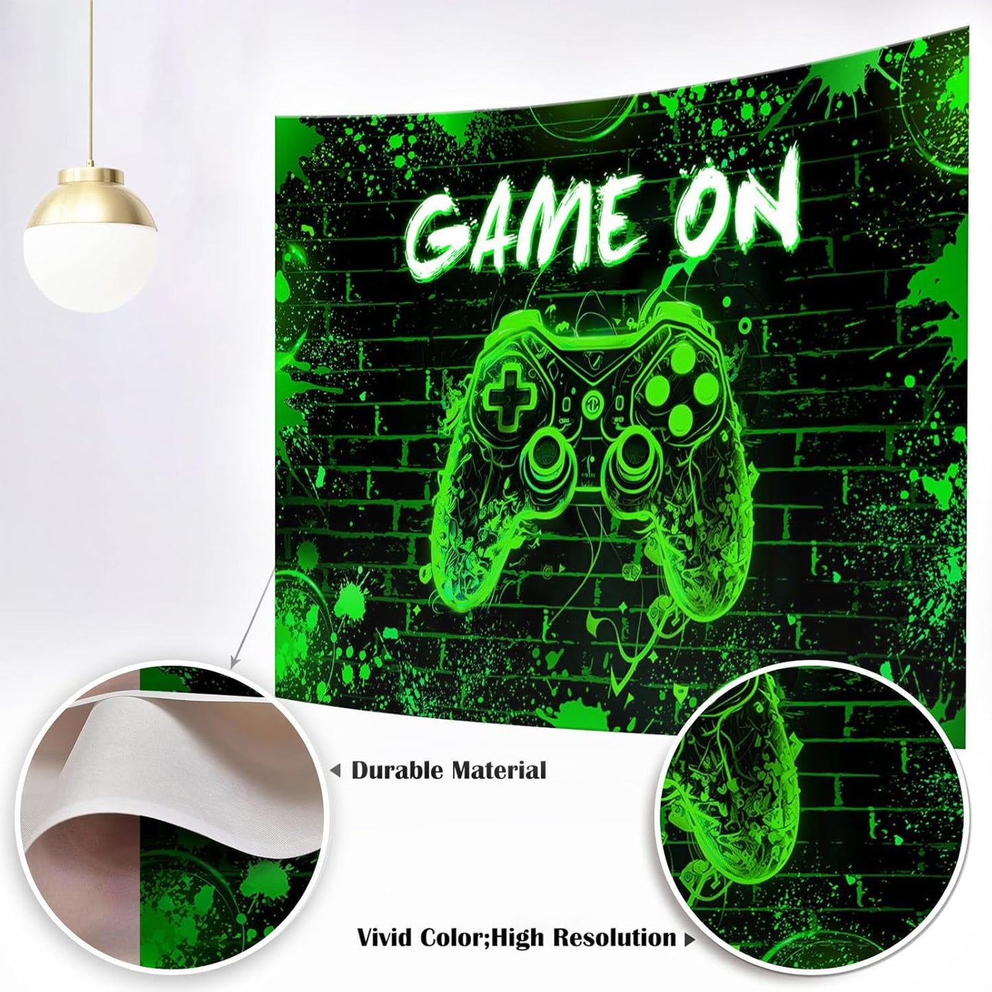 Mocsicka Game On Backdrop Video Game for Boys Level Up Birthday Party Decoration Game Night Arcade Neon Glow Gamer Banner Photography Background (Green, 10x7ft(120"x82"))