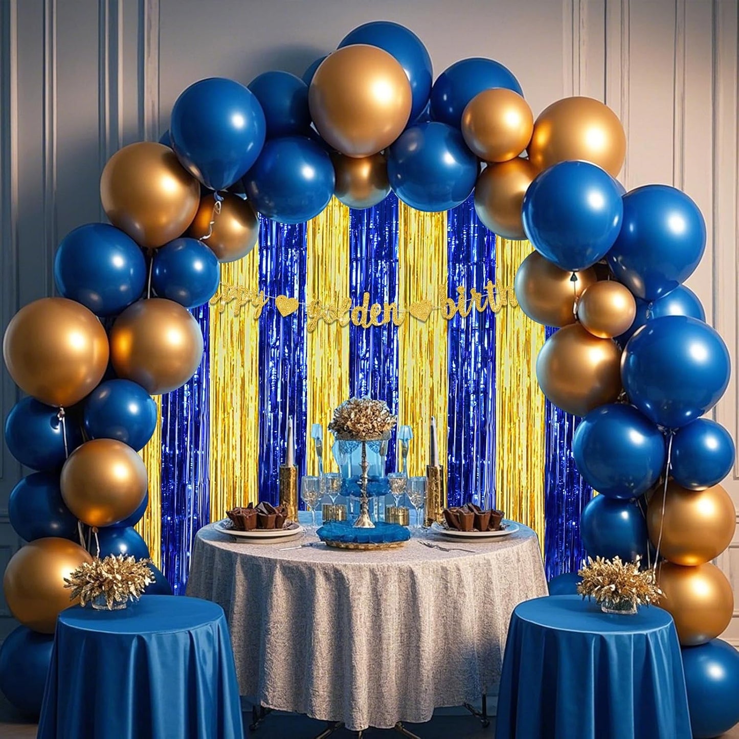BEISHIDA 2Pcs Blue Gold Door Streamers Congrats Grade 2025 Decoration Backdrop Foil Fringe Tinsel Party Streamers Curtains Backdrops for Birthday 2025 Graduation Baby Shower(3.28 ft x 6.56 ft)