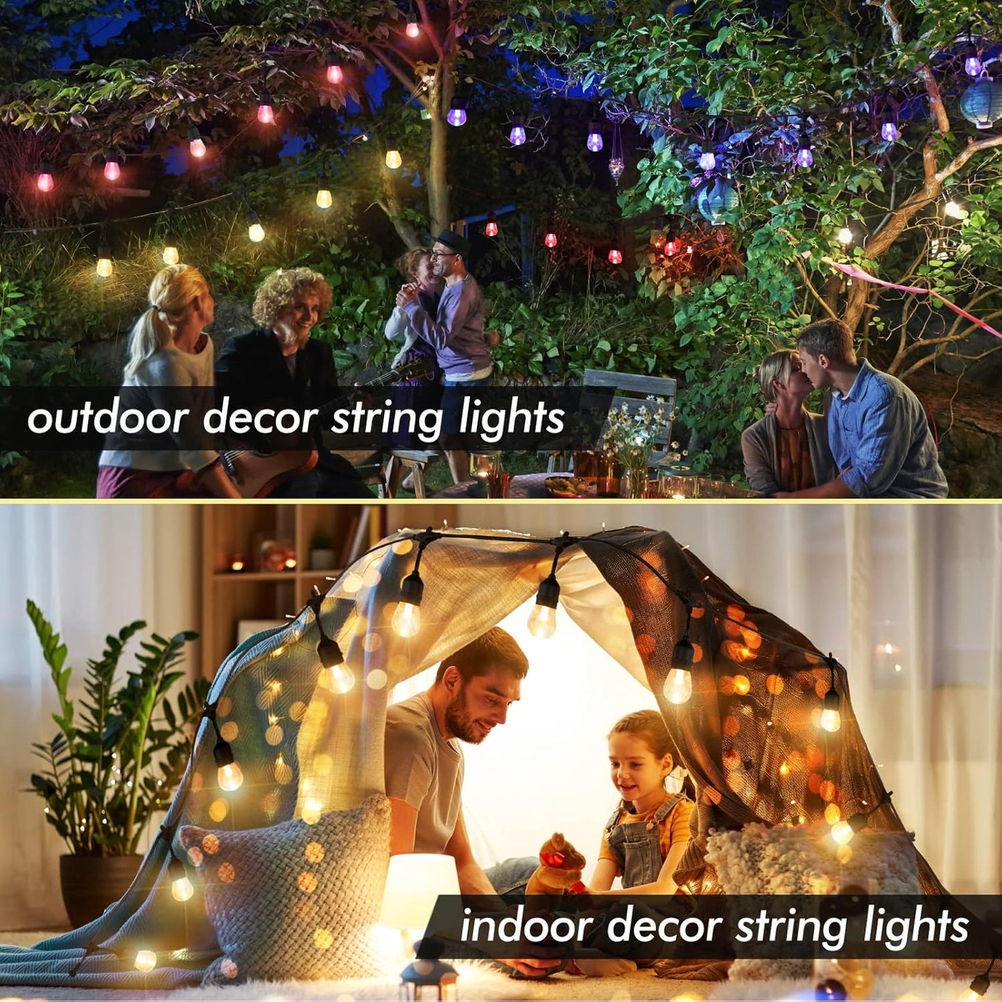 24FT Solar Outdoor String Lights, 12 Shatterproof Edison LED Bulbs, Dimmable RGB Color Changing Patio Lights Waterproof with Remote. for Patio Decor, Garden, Yard, Party, Bistro