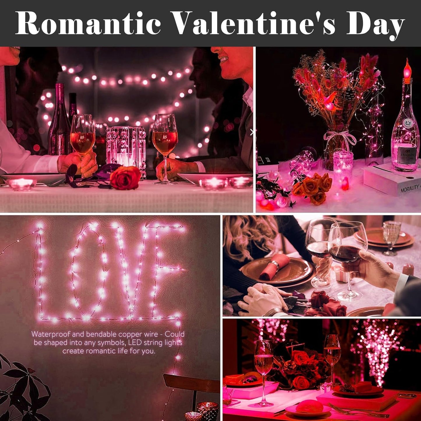 ZGWJ 50 Pack Fairy Lights Battery Operated, 7ft 20 Mini LED Fairy String Lights Silver Wire 3 Modes for DIY, Parties, Wedding, Bedroom, Halloween Christmas Decoration Pink