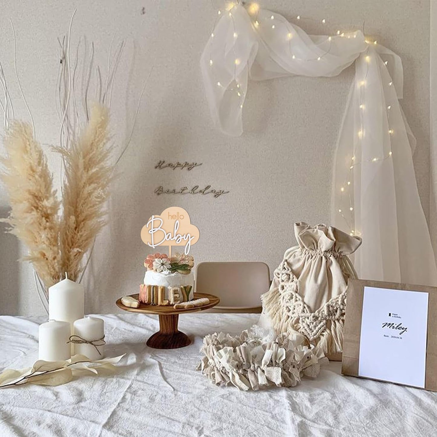 Hello Baby Wooden Cake Topper - Cloud Themed Baby Shower Party Cake Topper，Gender Reveal Party Decoration