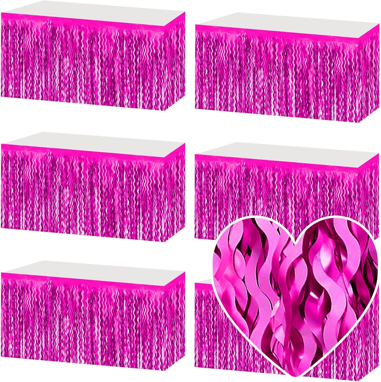6 Pack 29x108 Inch Rose Red Wave Foil Fringe Table Skirts Metallic Banner for Tinsel Streamer Garland Backdrop for Parade Floats Wedding, Mother's Day, Birthday Mardi Gras Party Decorations