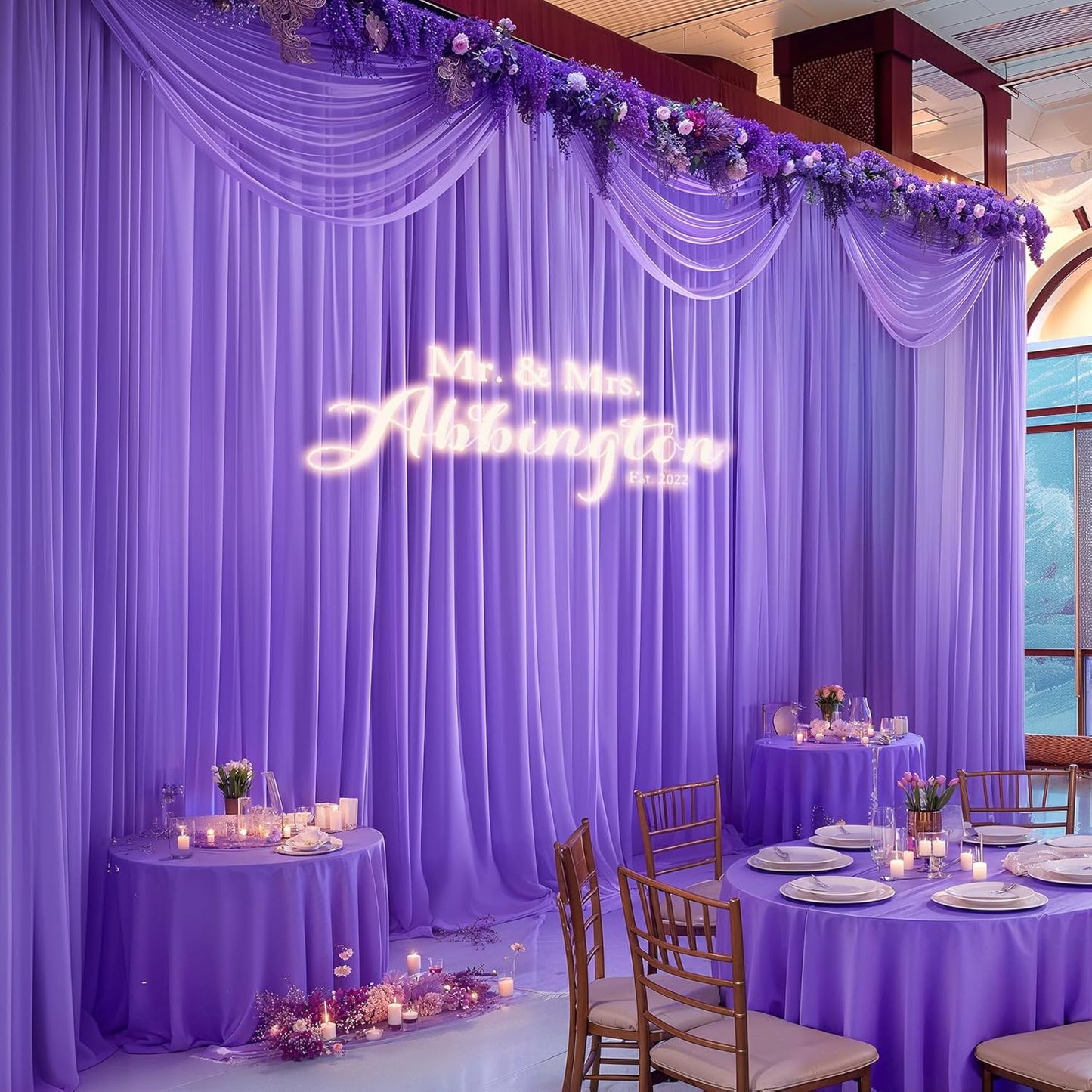 10ft x 10ft Purple Backdrop Curtains, Wrinkle-Free Sheer Chiffon Fabric Photo Backdrop Drapes for Wedding Arch Party Ceremony Stage Photography Decorations