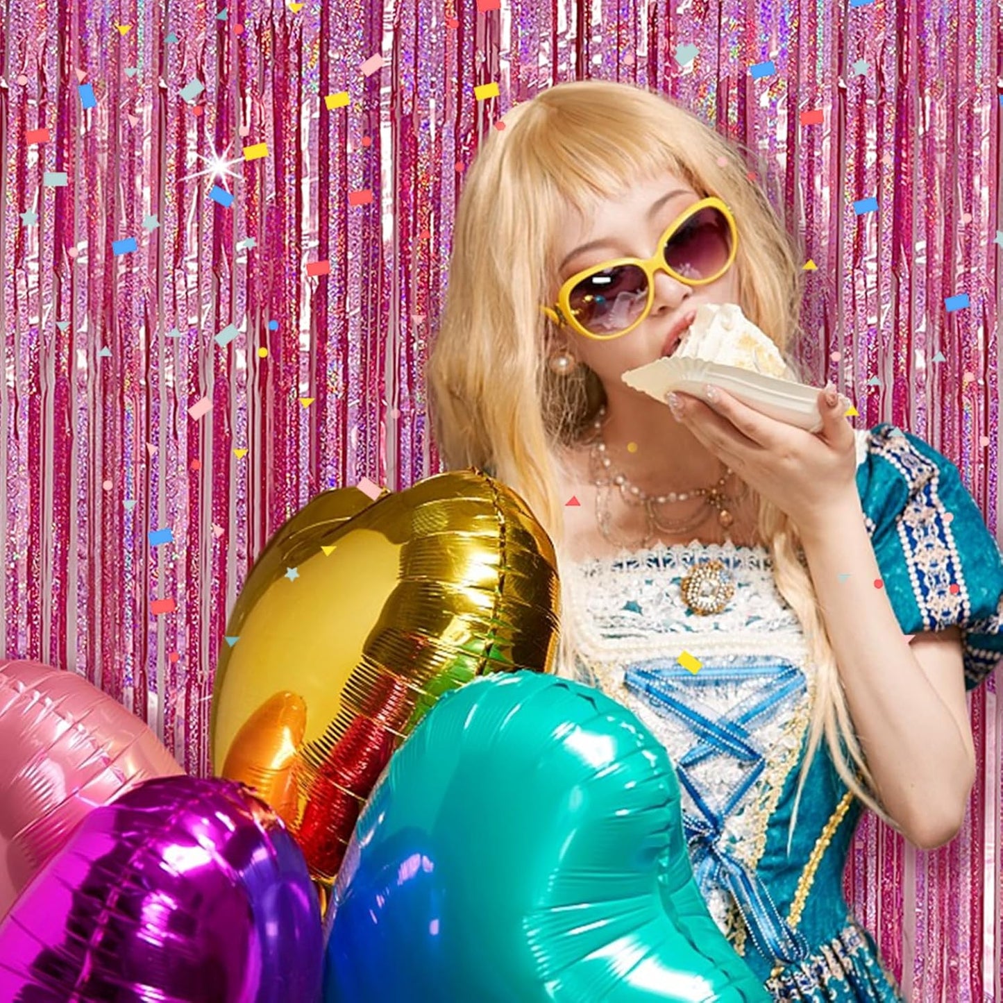 Tinsel Curtain Party Backdrop Pink Birthday Decorations 2 Packs Glitter Foil Fringe Curtain Party Decor Streamers Photo Booth for Birthday Christmas Wedding Halloween Graduation Decorations