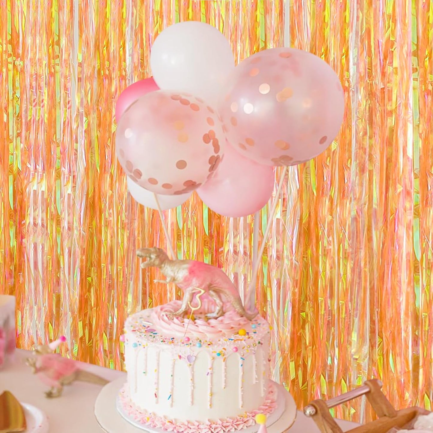 CANREVEL 2 Pack 3.2x6.5 Feet Iridescent Foil Fringe Backdrop Curtains, Clear Yellow Tinsel Photo Booth Props Streamers Party Decorations for Birthdays, Christmas, Lemon, Smiley Party Decorations