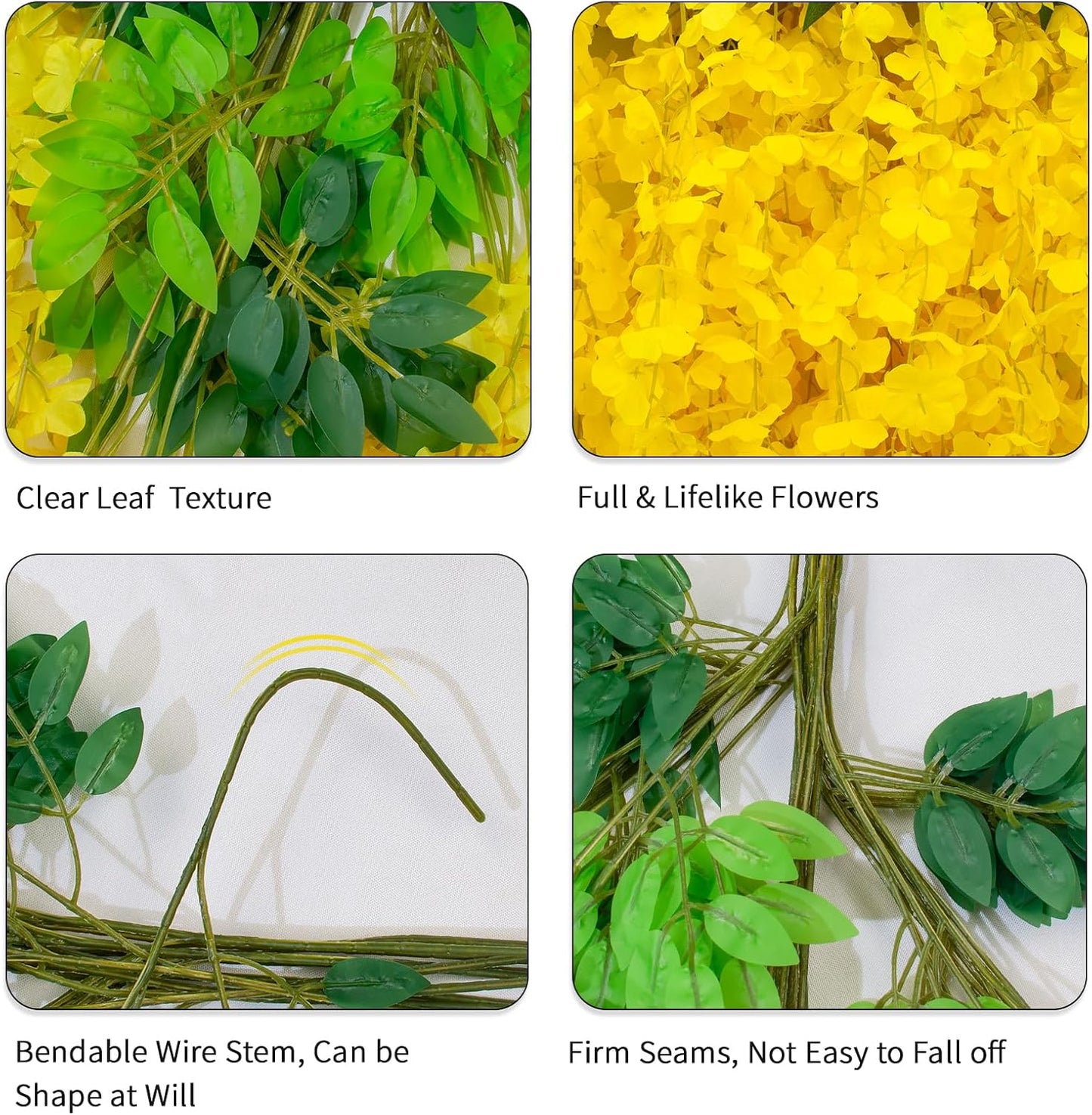 36 Pack Wisteria Hanging Artificial Flowers Fake Flowers Ratta Hanging Garland Silk Flowers String for Home Garden Party Wedding Backdrop Arch Decor (Yellow)