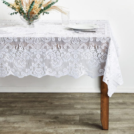 Juvale Rectangular Lace Tablecloth - White Lace, 54 x 72 in Vintage Floral Scalloped Polyester - Wedding & Tea Party Table Cloth & Baby Shower Tablecloth