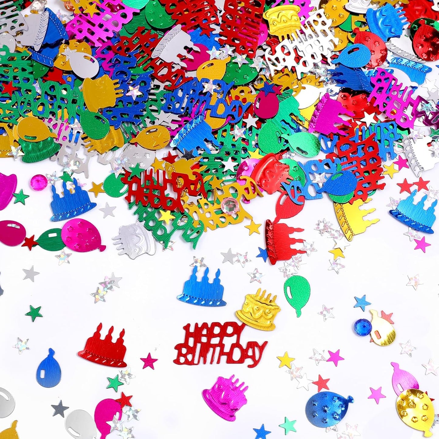 Happy Birthday Confetti Glitter Metallic Foil Table Confetti Multicolor Birthday Cake Balloon Sprinkles Table Centerpiece for Baby Shower Party Decorations DIY Arts and Crafting