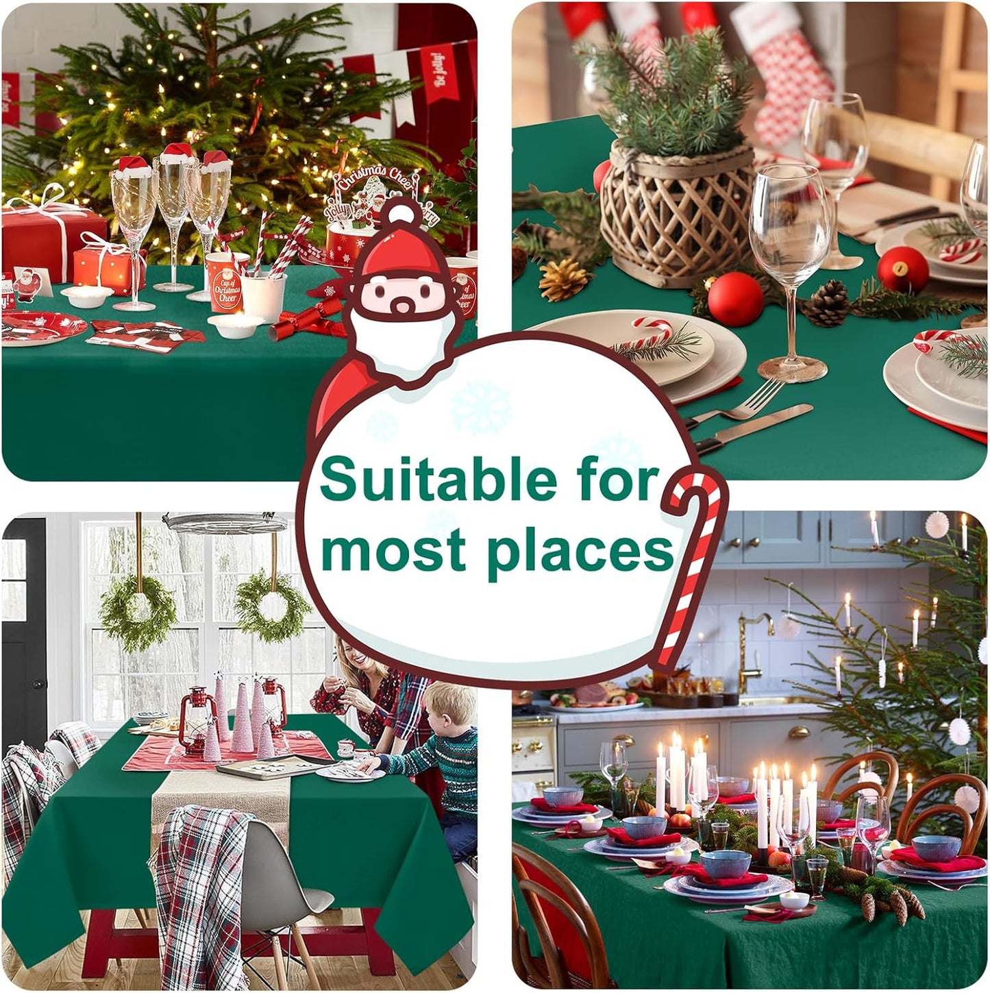 Hiasan Emerald Green Tablecloth for Rectangle Tables - Waterproof Washable Oblong Table Cloth for Dining Kitchen and Outdoor Use, 54 x 120 Inch