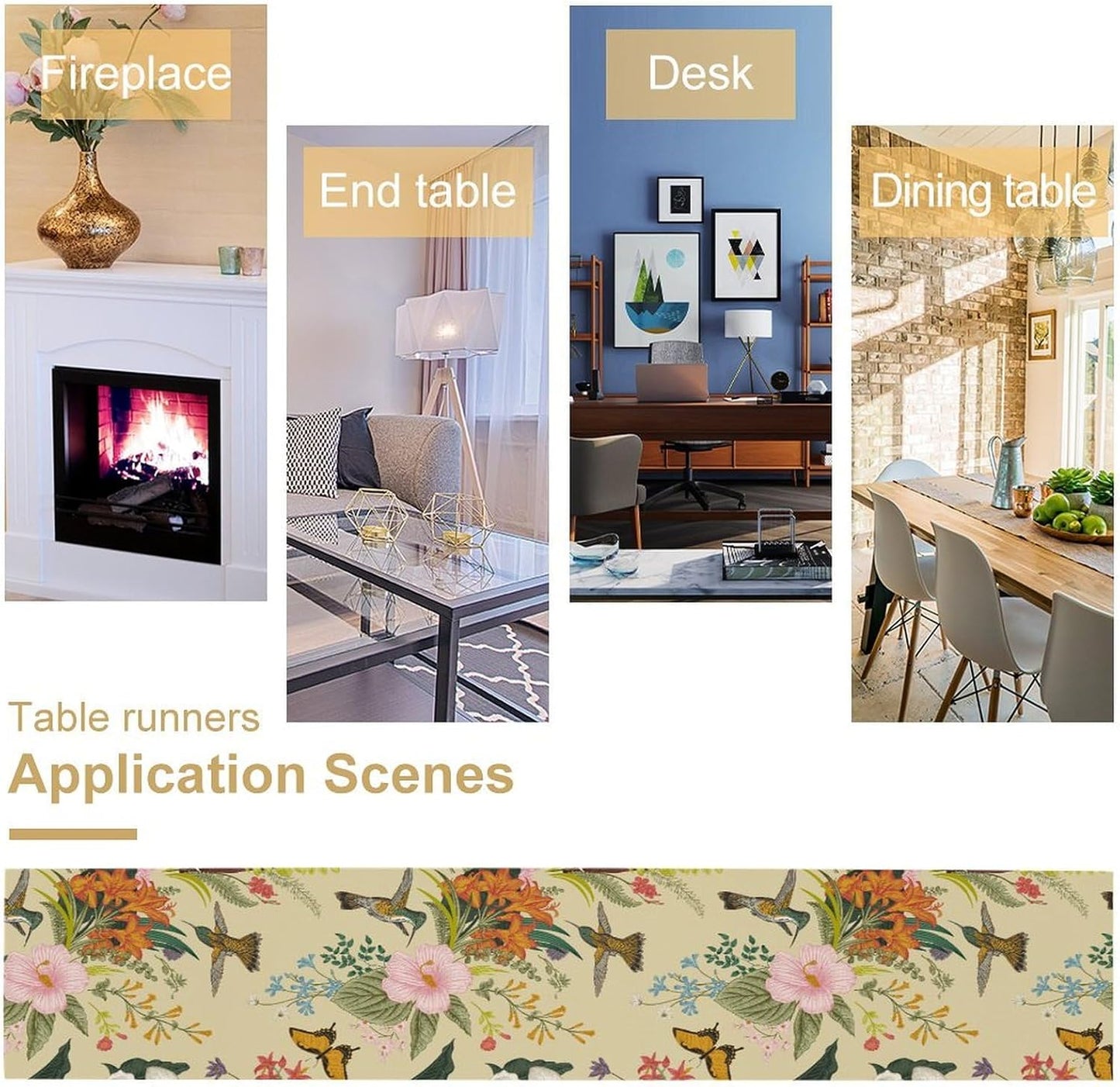 Brown Bird Floral Table Runner Spring Flower Kitchen Table Decoration Suitable for Family Dinner Decoration 13x108 Inch