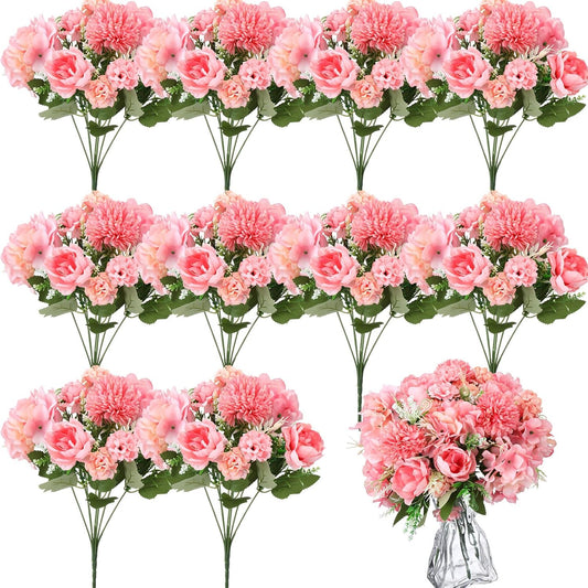 Tigeen Artificial Flowers Artificial Peonies Silk Flowers Faux Peony Fake Peony Silk Hydrangea Bouquet for Wedding Table Centerpiece Floral Vase Decor(Rose Pink,24 Bundles)