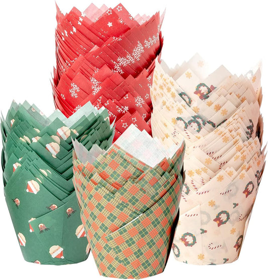 Katbite Christmas Tulip Cupcake Liners 200PCS, Muffin Baking Cupcake Liners Holders