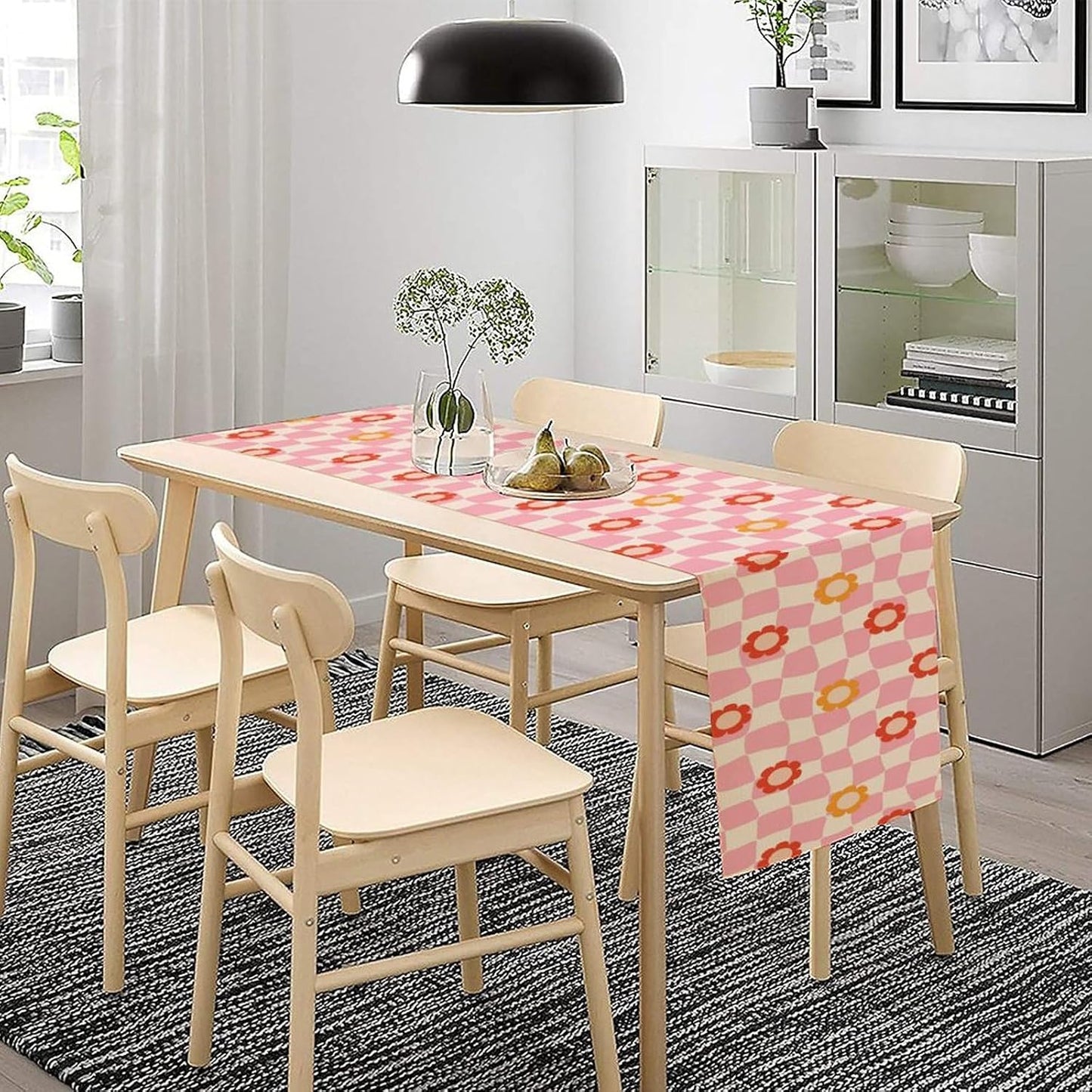 Vintage Floral Table Runner,60s Retro Color Funky Hippie Print Table Cloth Kitchen Dining Table Home Party Decoration 13x90 Inch