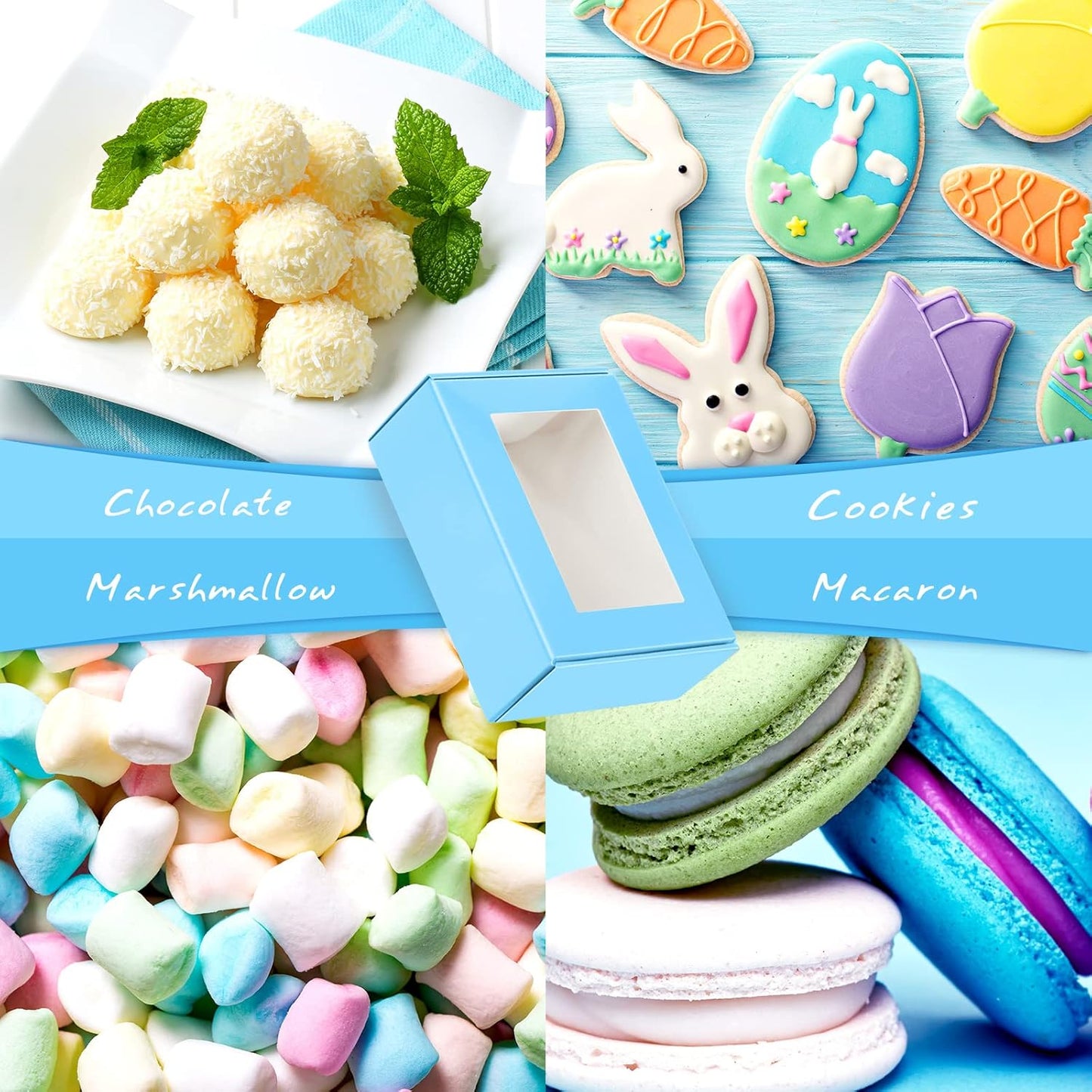 Zonon 30 Pcs Soap Boxes for Homemade Packaging, Mini Kraft Treat Boxes with Window for Bakery Candy Soap Making Gift Packaging(3.5 x 2.4 x 1.2 Inch,Blue)