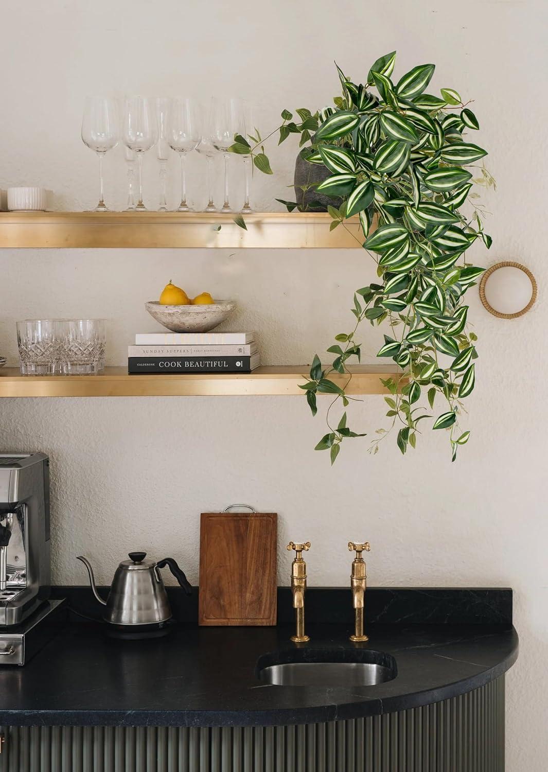 DILATATA Fake Hanging Plants Artificial Hanging Plants 26" Faux Wandering Jew Hanging Leaves Plants for Wall Shelf Home Indoor Outdoor Decor - 2 Pack