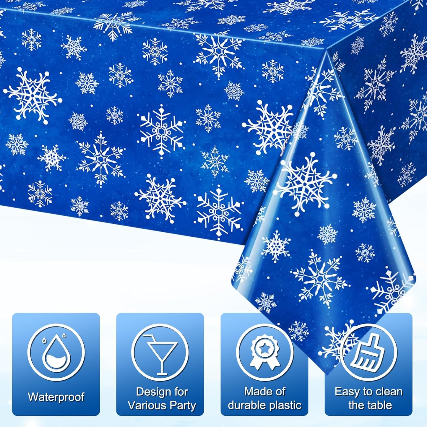 Jectivs 12 Pieces Christmas Snowflake Plastic Party Tablecloth Decorations,White Snowflake Blue Xmas Backdrop Sign Table Cover Banner for Winter Christmas Holiday Party Supplies,54x108 inch (Blue)
