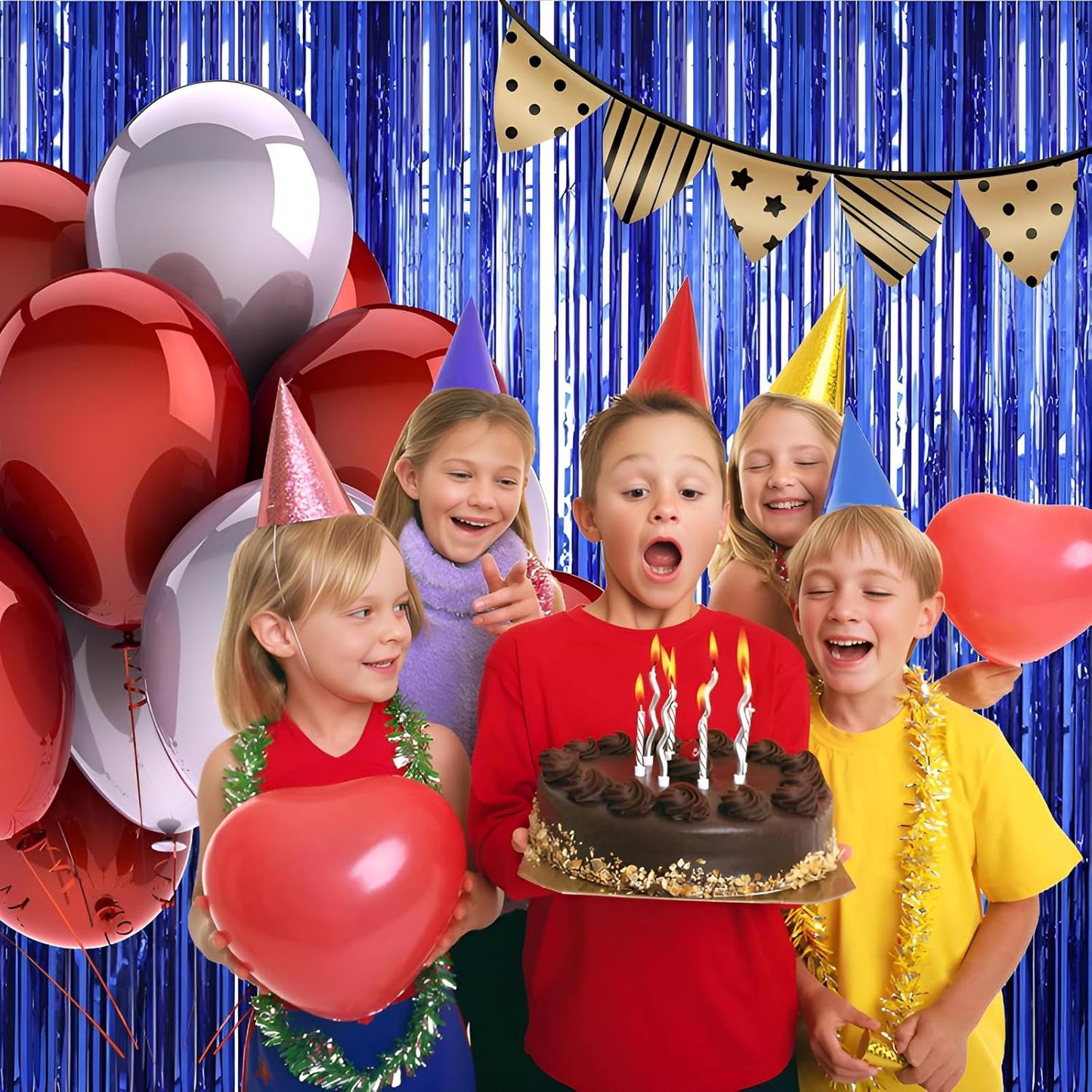 Keyali 2 Pack 3.3 * 8.3 ft Foil Curtain Metallic Tinsel Fringe Curtains Photo Booth Props Backdrop for Birthday Wedding Engagement Baby Shower Christmas Holiday Celebration Partyl,Blue