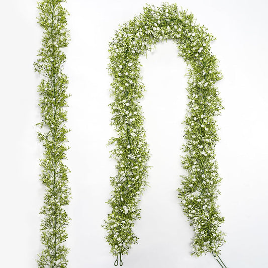 2 Pcs 5.8ft Artificial Baby Breath Flower Vines, Babys Breath Artificial Flowers Real Touch Faux Gypsophila Hanging Fake Baby's Breath Garlands for Wedding and Baby Shower Decor（White）