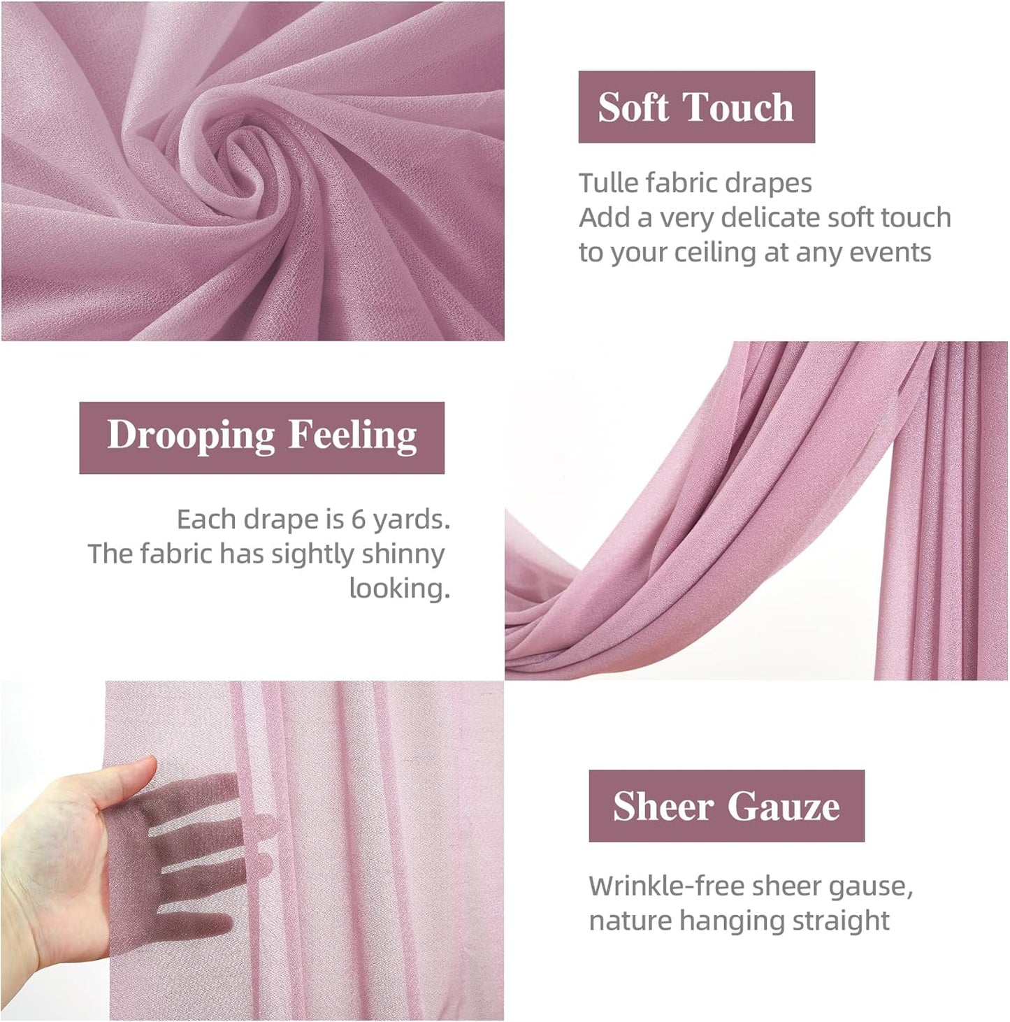 Wedding Arch Draping Fabric, 1 Panel 28" x 19Ft Dusty Rose Arch Drapes Sheer Backdrop Curtain for Wedding Ceremony Party Ceiling Decor