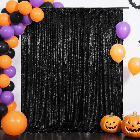 Eternal Beauty Black Thick Sequin Backdrop, 4x7 Ft Halloween Glitter Background Curtains for Shimmer Photography Party Wedding Birthday Back Drop Decor