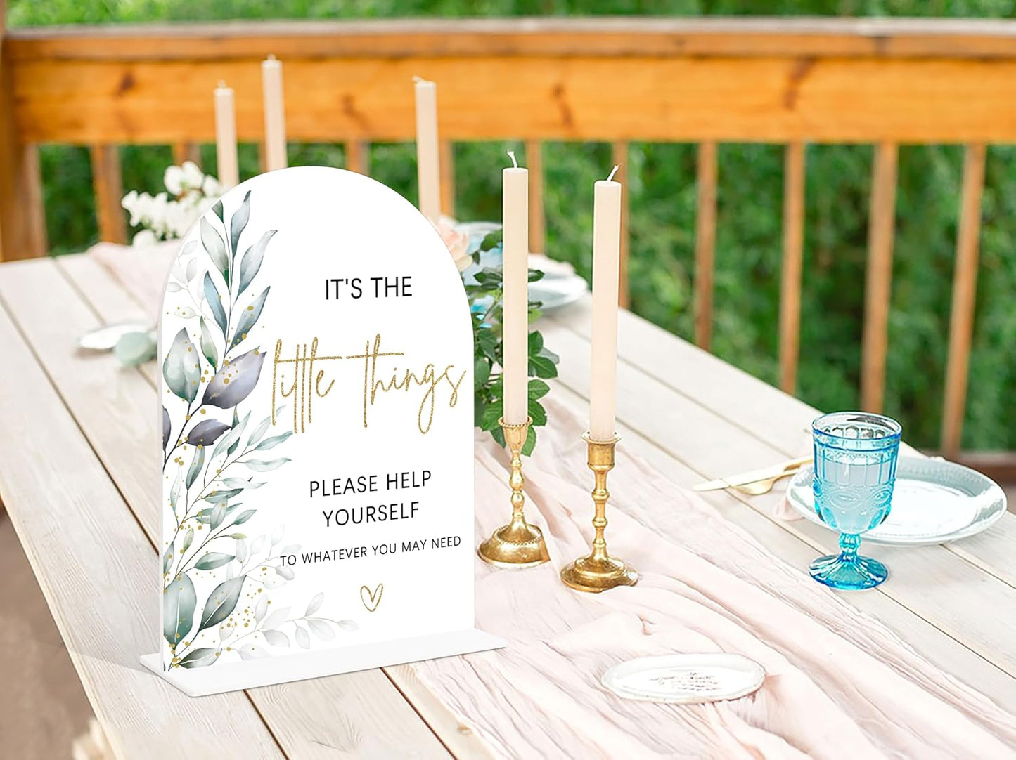Acrylic Wedding Signs, Greenery Theme It's The Little Things Please Help Yourself Sign, Wedding Reception Signage, Bridal Shower Table Decor with Stand, Anniversary, Newlywed Events Supplies, 15