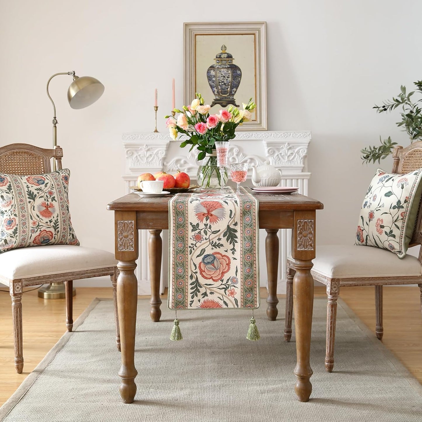 ISAENNE Designer Vintage Linen Table Runner 71 Inches Long,Elegant Floral Pattern Wrinkle Resistant Table Runners for Dining Tables,Thanksgiving,Kitchen Tables,Christmas,12"*71"-Daffy B