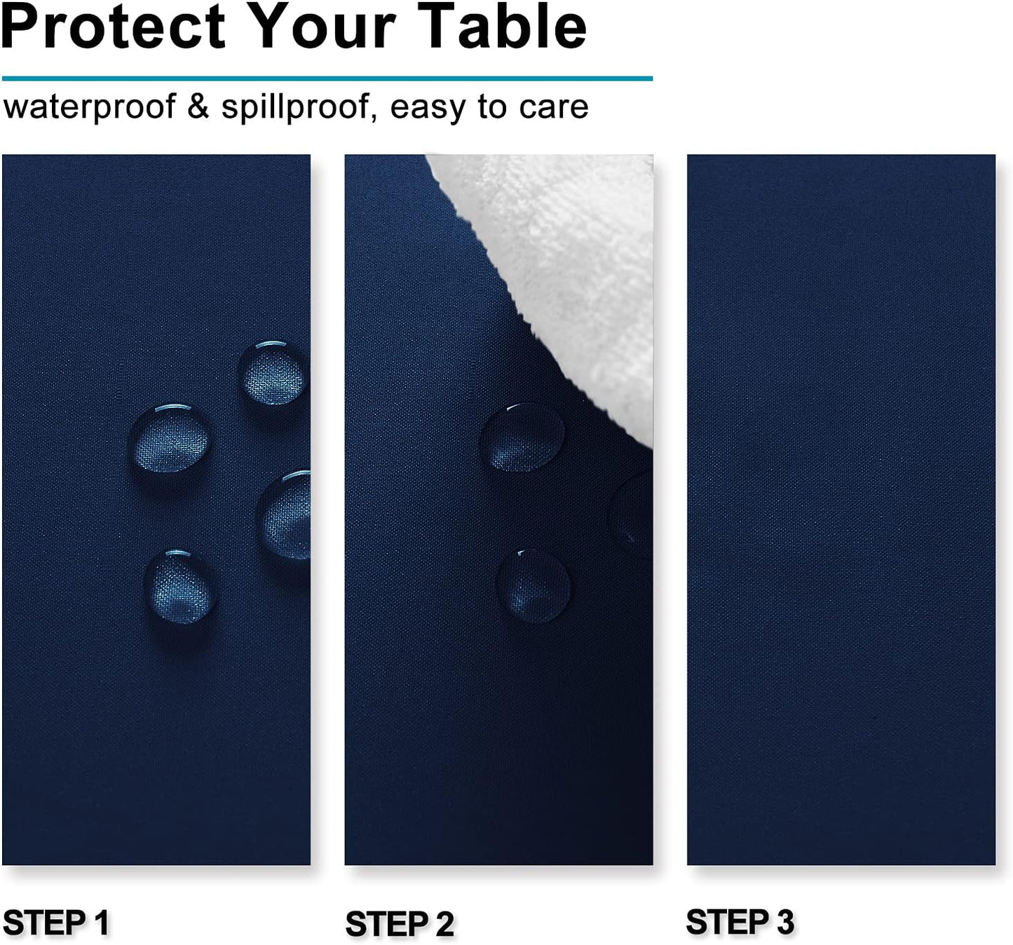 Hiasan Waterproof Tablecloth Rectangle - Washable Fabric Table Cloth for Dining Room Kitchen Birthday Party and Outdoor Use, Navy Blue, 30 x 60 Inch