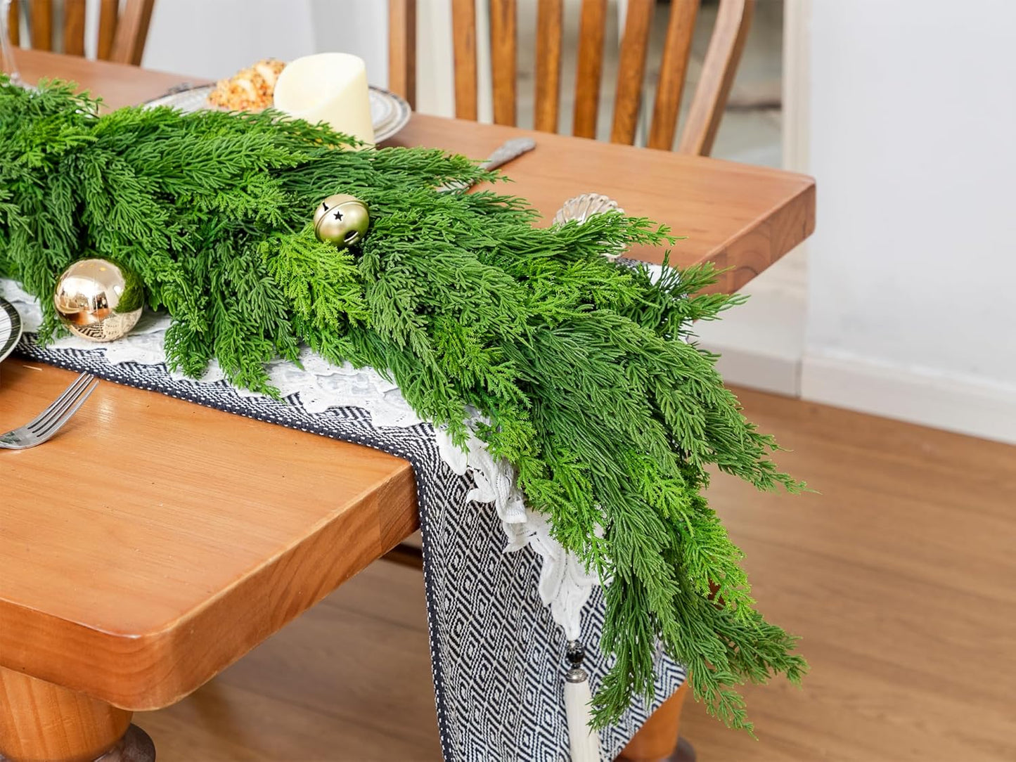 6FT Extra Full Christmas Garland Faux Cypress Pine Cedar Garland Realistic for Mantle Fireplace Stairs Table Wall Door Indoor Outdoor Christmas Xmas Decor Decorations