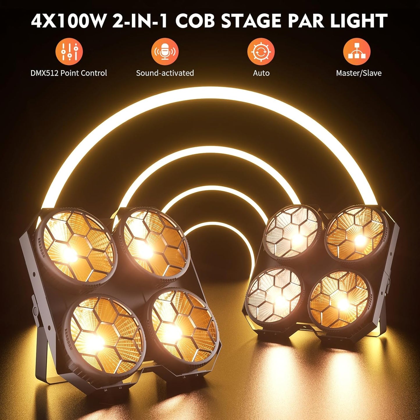 Stage Lights, 4X100W COB Spotlight LED Par Can Retro Lights, 2 in 1 Cool White & Warm White DMX512 Sound Activated Blinder Uplights for Events Parties Wedding Church Concert Studio Show Dance - 6Packs