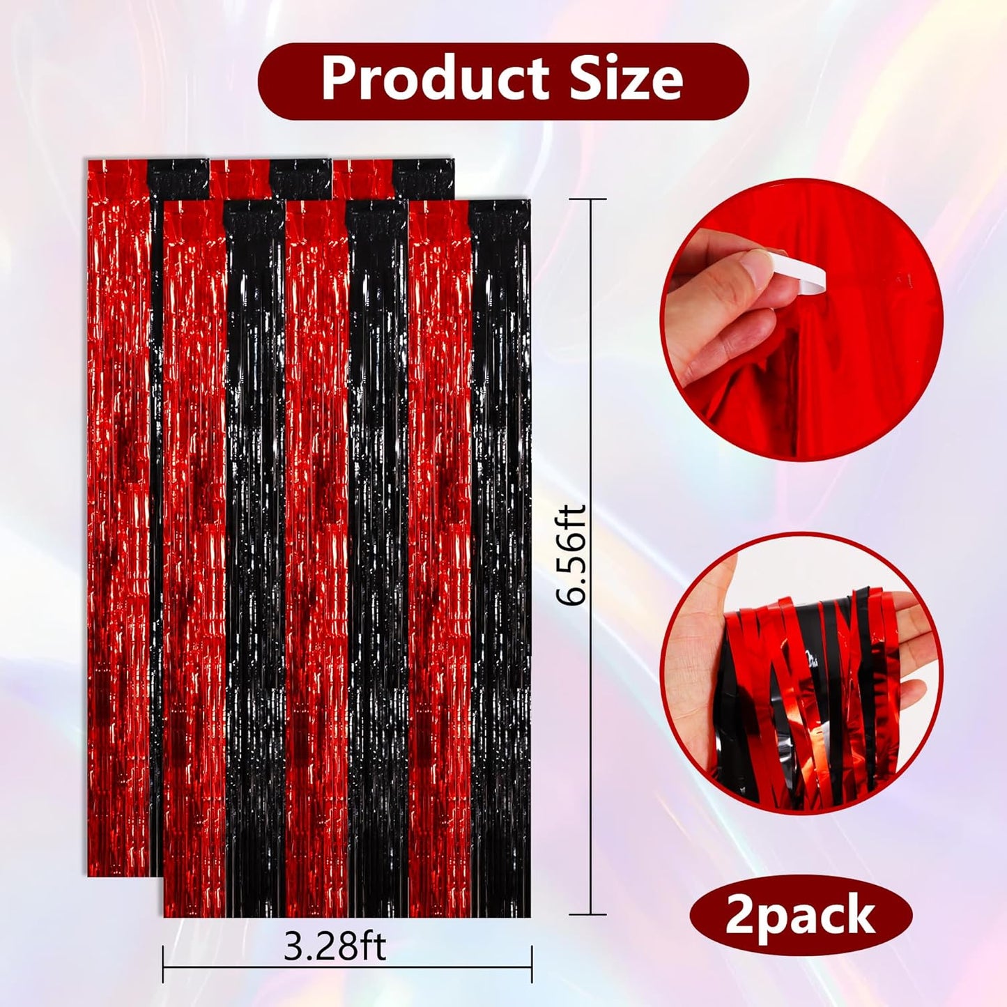 BEISHIDA Red Black Door Streamers Backdrop Foil Fringe Tinsel Party Streamers Curtains Photo Backdrop - 2Pcs for Birthday Graduation Bachelorette Halloween New Year Party Decoations