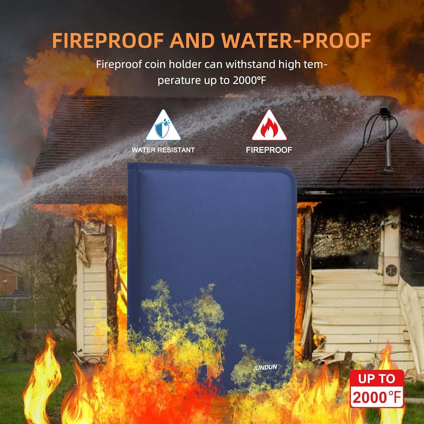 Coin Collection Book Holder for Collectors, 300 Pockets Fireproof Coins Collecting Album & 36 Sleeves Money Storage Case for Coin Currency Collection Supplies, Bill, Pennies, Quarters, Stamp,Blue