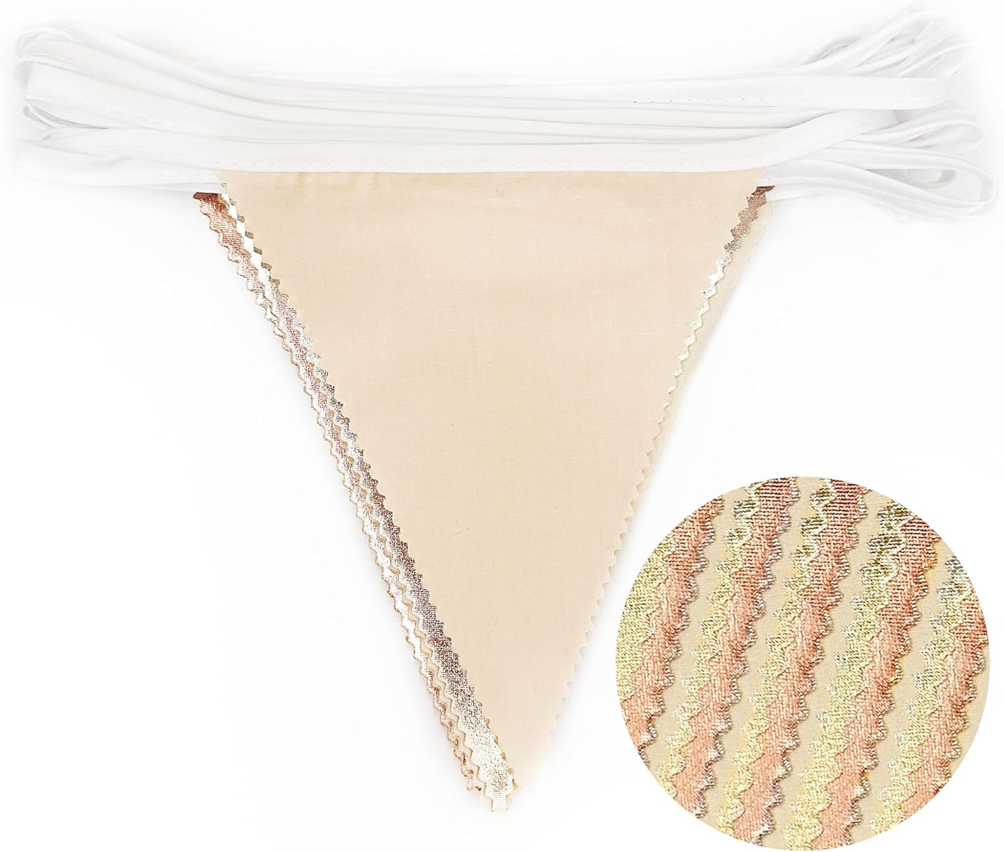 Rose Gold Champagne Gold Beige Party Decorations Metallic Fabric Triangle Flag Pennant Banner Garland Bunting for Engagement Bridal Shower Wedding Birthday Baby Shower Graduation Decoration Supplies