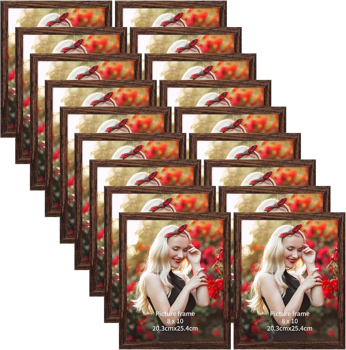PETAFLOP Wooden Bulk 8x10 Picture Frame Set of 18, Rustic Brown Photo Frames Fits 8 by 10 for Wall or Tabletop Display