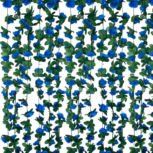8Pcs 63Ft Royal Blue Rose Garland, Fake Rose Hanging Flowers, Artificial Flower Vine, Hanging Floral Vine Garland for Wedding, Birthday Party, Wall Arch, Halloween, Christmas Garden Backdrop Decor