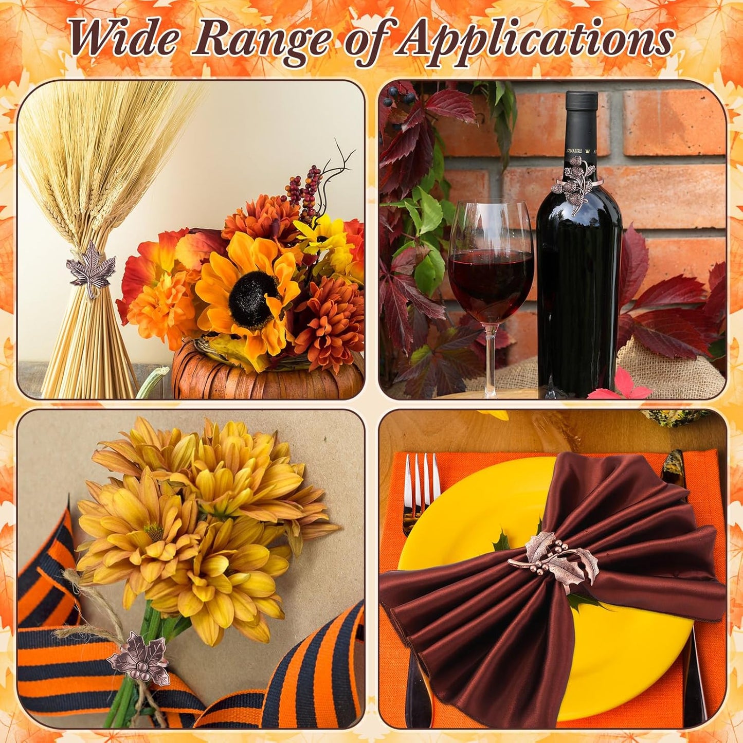 Remerry 8 Pcs Thanksgiving Napkin Ring Harvest Fall Leaf Pumpkin Holders Retro Alloy Metal Napkin Ring Buckle for Thanksgiving Wedding Table Supplies(Fruit and Vegetable)