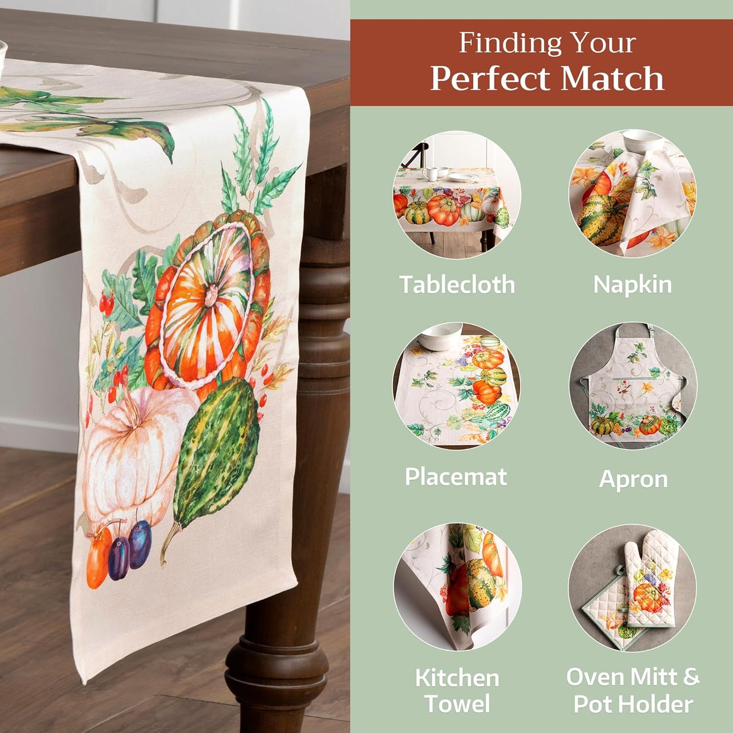 Maison d' Hermine Table Runner 100% Cotton Single Layer Table Runners 108 inches Long for Thanksgiving Christmas Decorations Home Kitchen Dining Party Wedding (Lumina, 14.5" x 108")