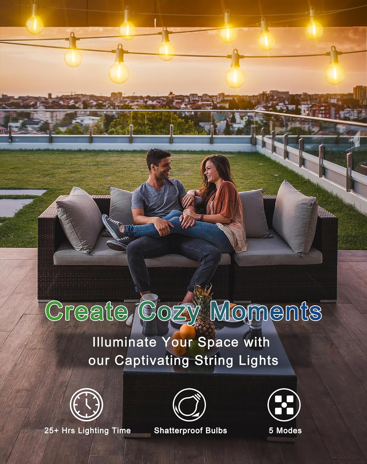 Solar String Lights Outdoor Waterproof 100FT with USB Port and 52 Shatterproof G40 Bulbs(2 Spare), LED Solar Powered Patio Lights for Outside, Porch, Backyard, Gazebo, Garden(Warm White)