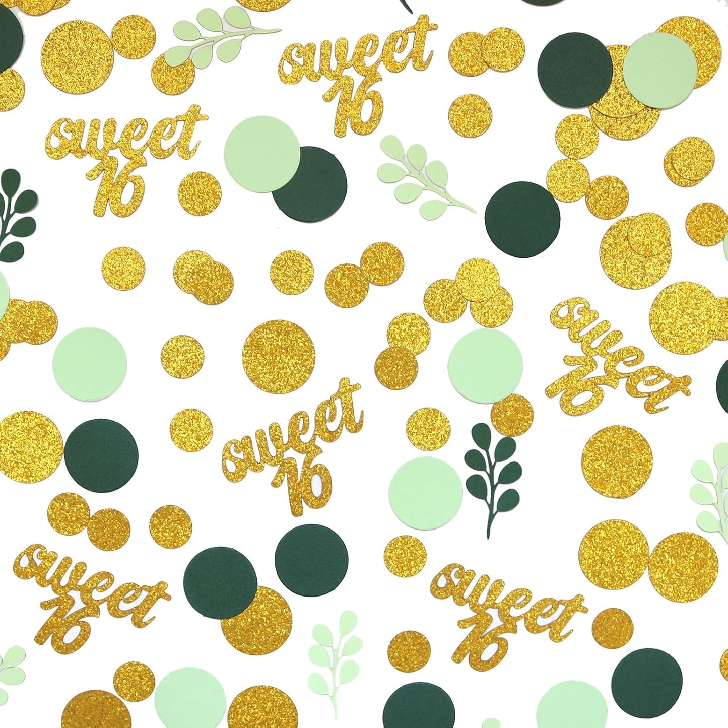 300PC Gold Glitter and Sage Green Sweet 16 Party Decorations Greenery Happy 16th Birthday Confetti for Table Sweet Sixteen Party Decor Supplies