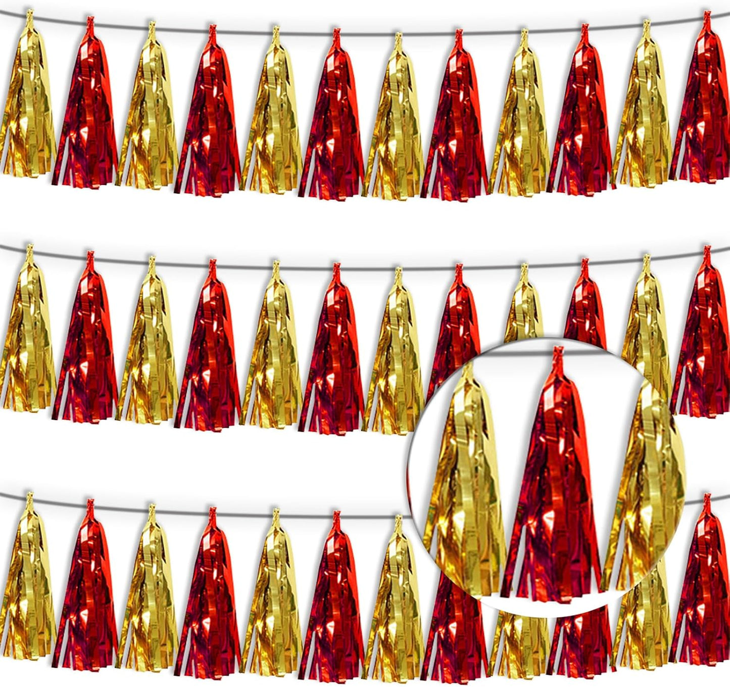 3P Red Gold Metallic Fringe Banner Garland Foil Tinsel Streamer Wall Hanging Curtain Backdrop Banners for Parade Floats Graduation Halloween, Christmas, Baby Bridal Shower Party Decorations